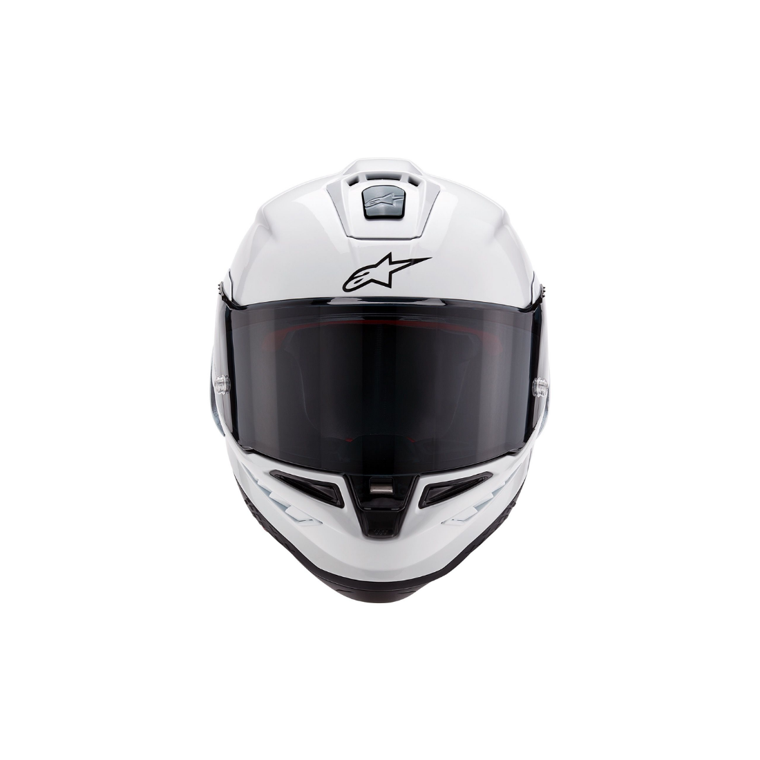 Alpinestars Supertech R10 carbon racehelm in zwart-wit met aerodynamische spoiler wit voorkant