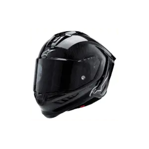 Alpinestars Supertech R10 carbon racehelm in zwart-wit met aerodynamische spoiler zwart