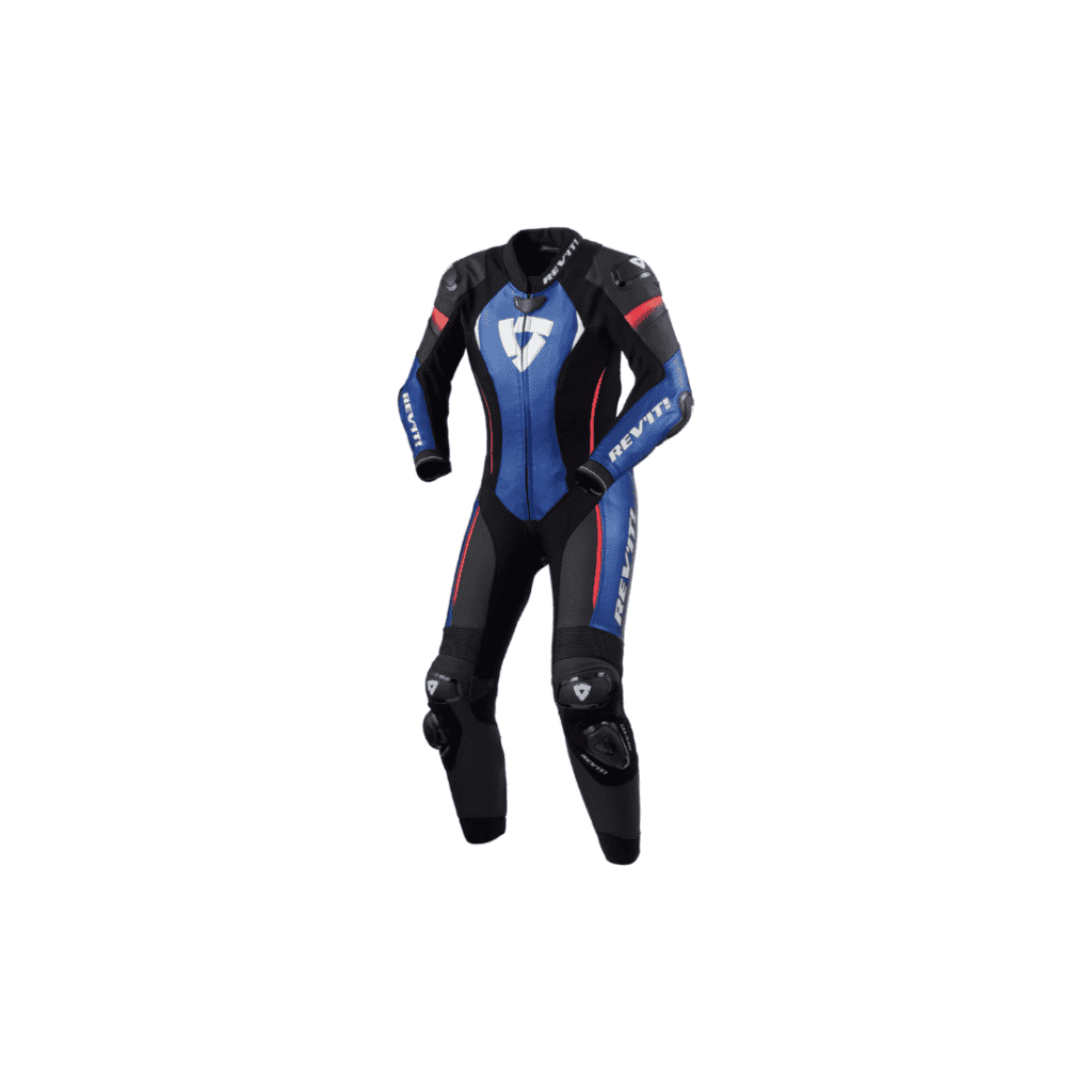 REV'IT! Xena 4 1-delig leren dames racepak vooraanzicht in sportieve houding blauw
