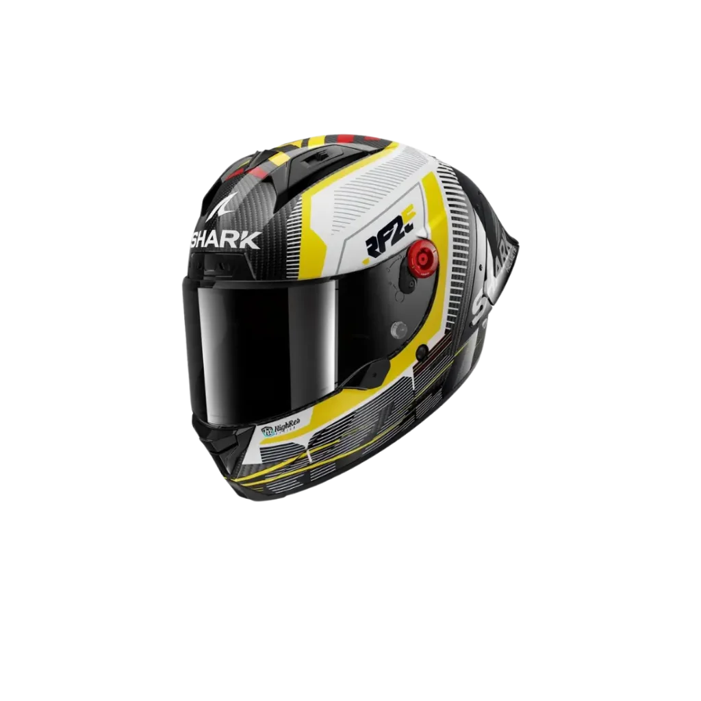 De agressieve Shark Aeron GP Replica Raul Fernandez dames motorhelm vooraanzicht.