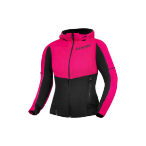 Shima Daybreaker dames motorhoodie in de kleuren roze en zwart vooraanzicht.