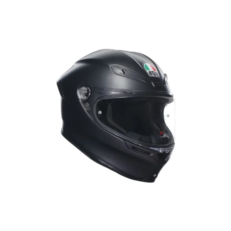 Strakke AGV K6 S dames motorhelm van carbon en aramide vooraanzicht zwart.