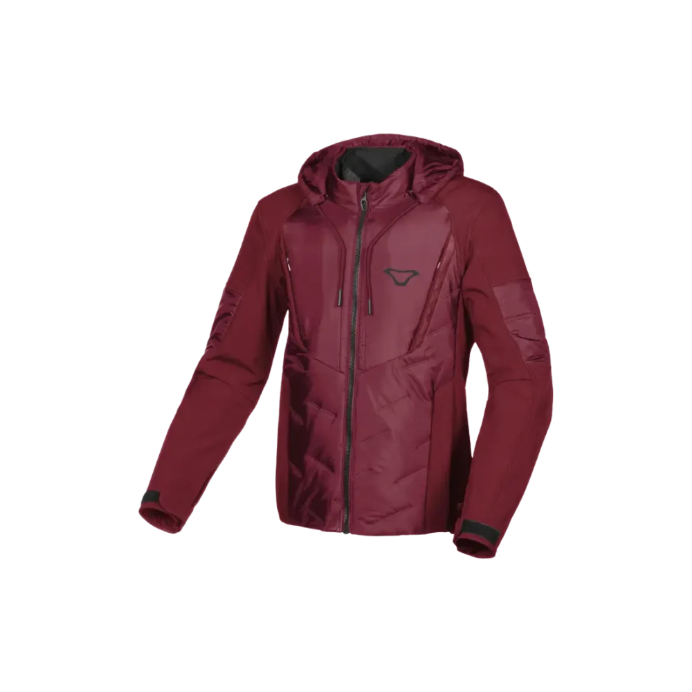 Casual zwarte Macna Cocoon WP dames motorjas in puffer stijl vooraanzicht - rood