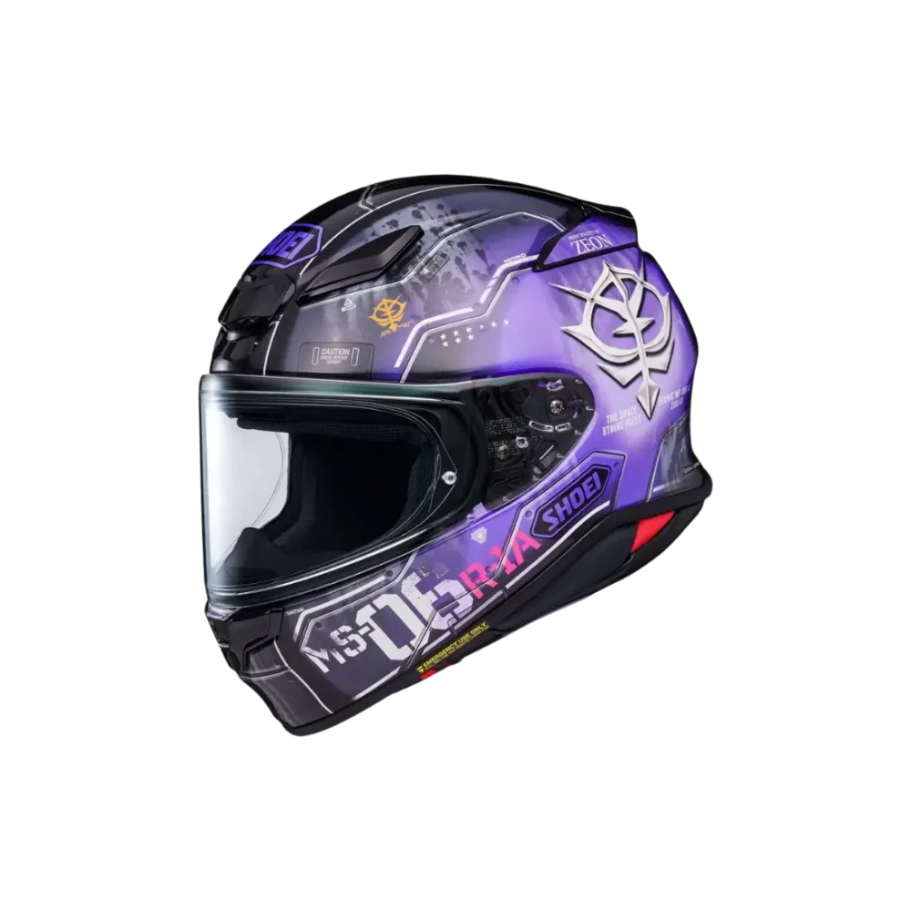 Opvallende Shoei NXR2 H-Mobility Zaku dames motorhelm vooraanzicht.