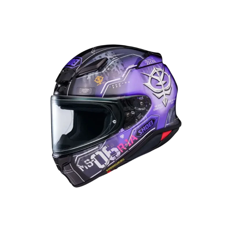 Opvallende Shoei NXR2 H-Mobility Zaku dames motorhelm vooraanzicht.