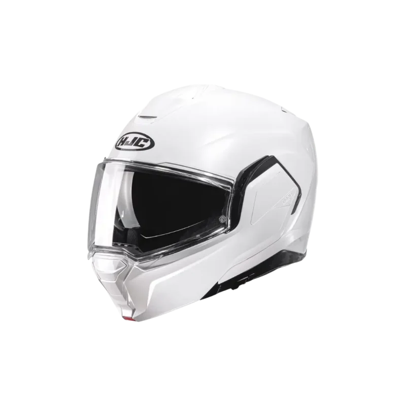 Modulaire HJC i100 dames motorhelm met gesloten kinstuk vooraanzicht wit.