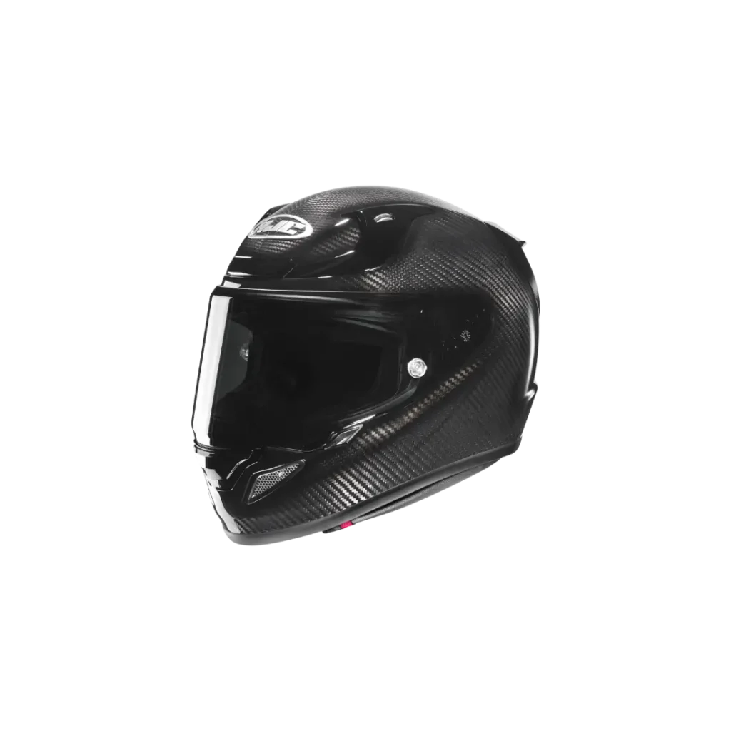 Sportieve HJC RPHA 12 Carbon dames motorhelm met koolstofvezel textuur vooraanzicht.