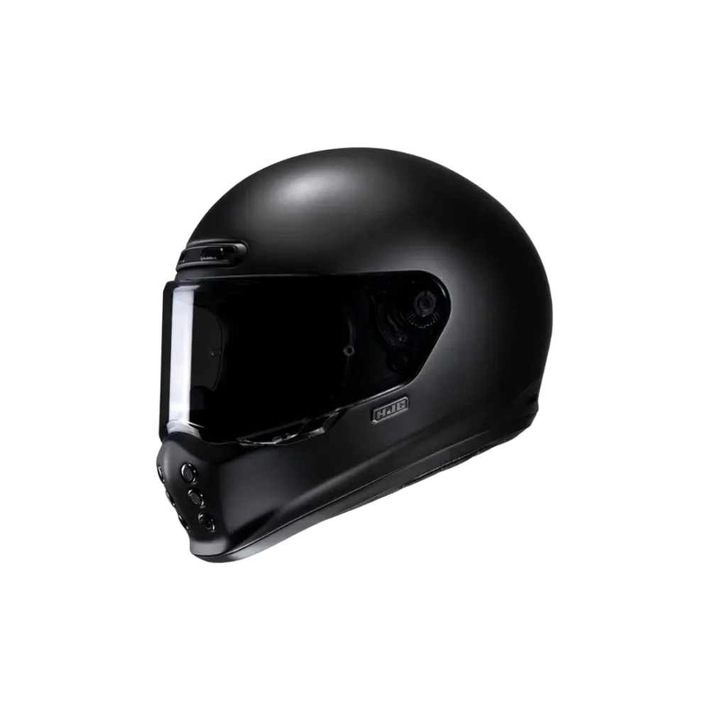 Retro stijl HJC V10 dames motorhelm met klassieke ventilatiesleuven vooraanzicht - zwart