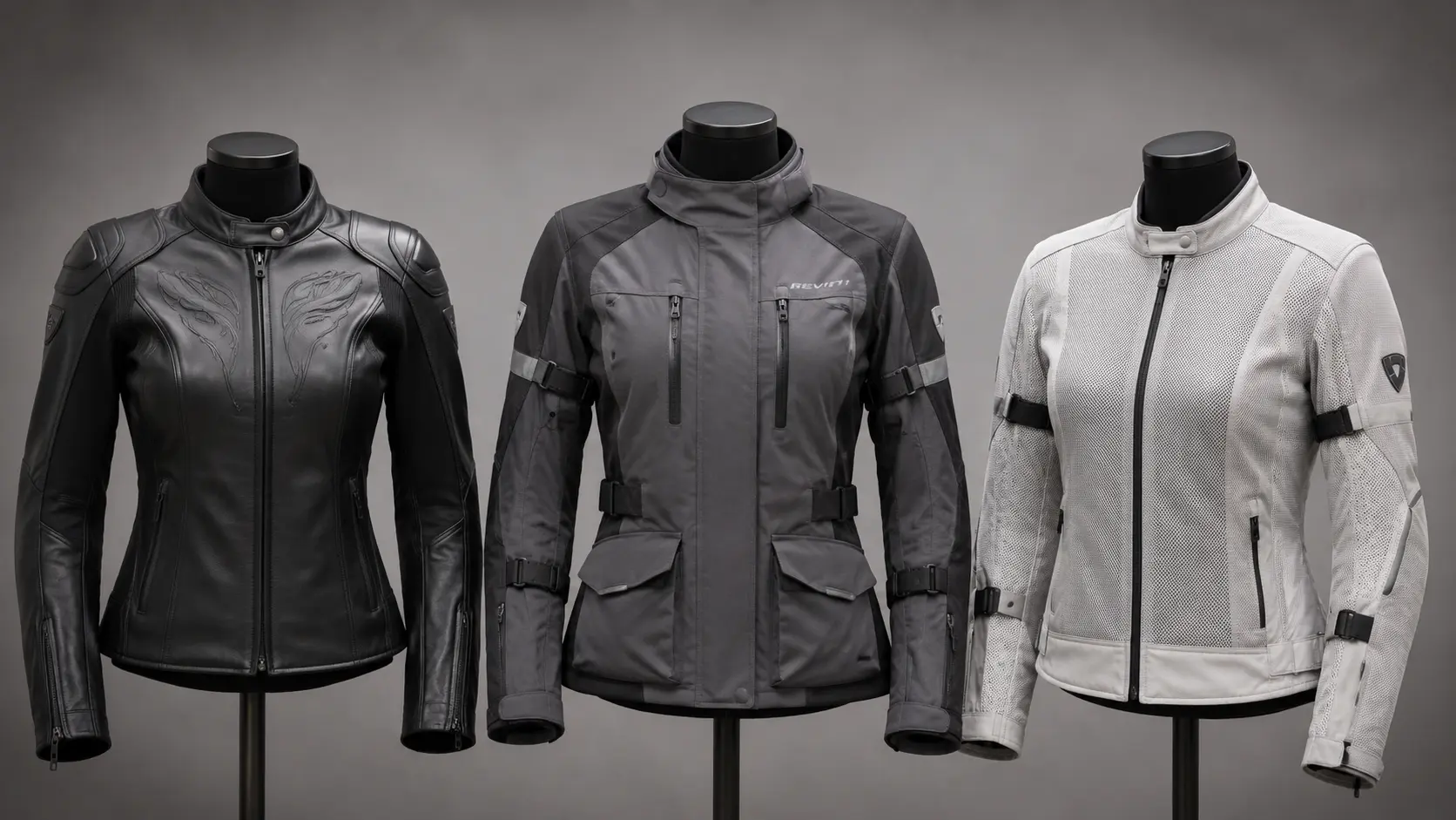 Vergelijking van leren, textiele en mesh dames motorjassen.