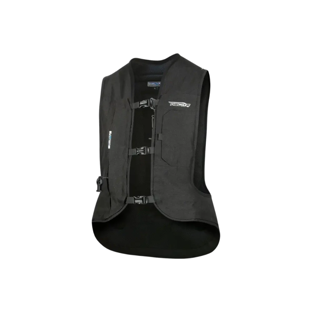 Mechanisch en robuust Helite Turtle 2.0 dames airbagvest in het zwart vooraanzicht.
