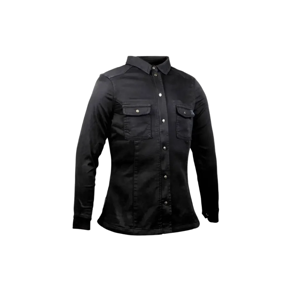 Casual geruit John Doe Motoshirt XTM dames motorhemd in lumberjack stijl vooraanzicht - zwart